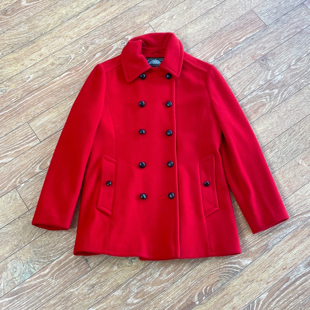Vtg 70s-80s Mackintosh Women's Red Double-Breasted Wool Peacoat - Made in USA